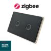 CÔNG TẮC HOMEHUK 4 GANG MẶT KÍNH LÕM CHỮ NHẬT ĐEN VIỀN VÀNG ZIGBEE